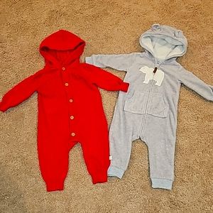 Baby Boy Jumper Suits/ Red Knitted 6M/ Grey Fleece 12M